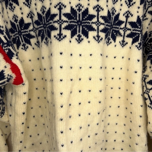 VINTAGE RARE STOWE WOOLENS NORDIC WOOL IVORY RED HOLIDAY SWEATER FAUR ISLE - Picture 7 of 14
